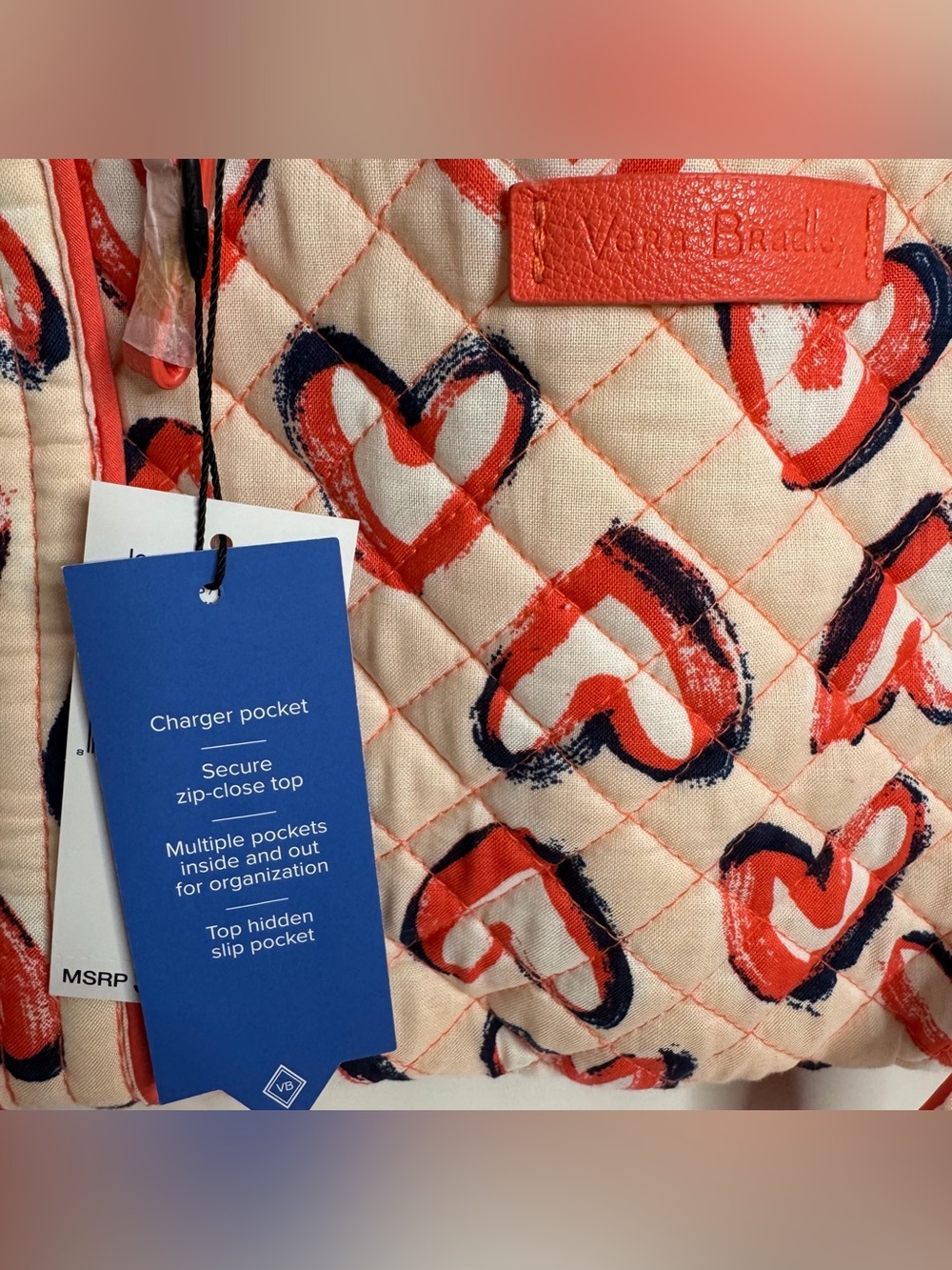 NWT. Vera Bradley Sketched Hearts Large Icon Tote - Picture 5 of 7